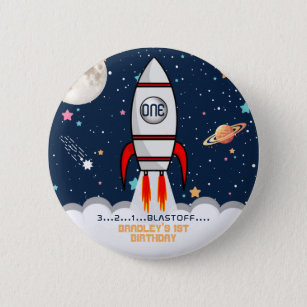 AstronautenraketenWeltraum 1. Geburtstag Button