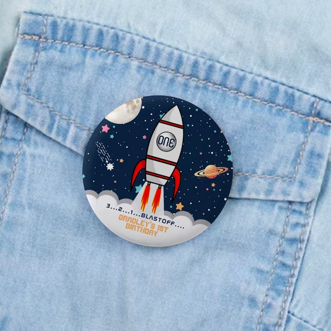 AstronautenraketenWeltraum 1. Geburtstag Button (Von Creator hochgeladen)