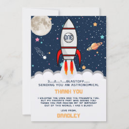 AstronautenraketenWeltraum 1. Geburtstag Dankeskarte