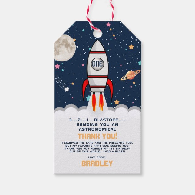 AstronautenraketenWeltraum 1. Geburtstag Geschenkanhänger (Vorderseite)