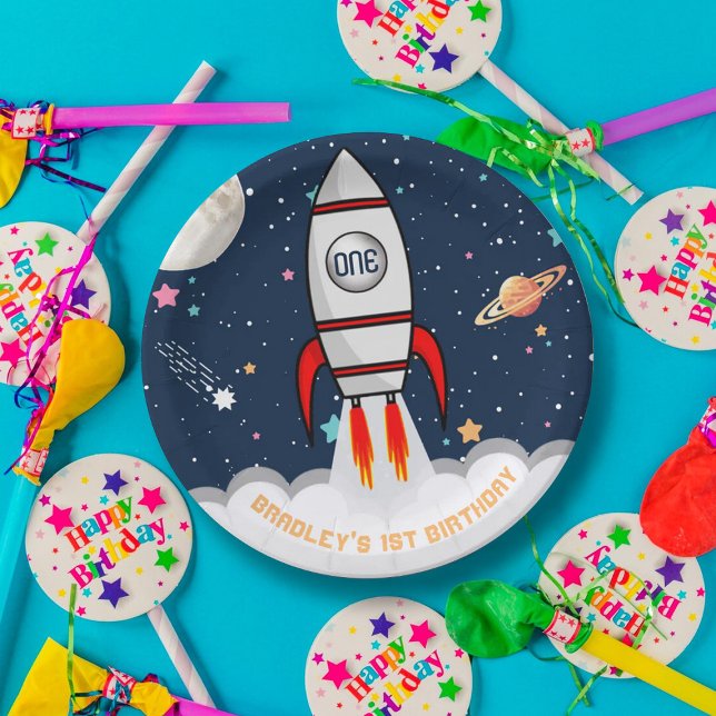 AstronautenraketenWeltraum 1. Geburtstag Pappteller (Von Creator hochgeladen)