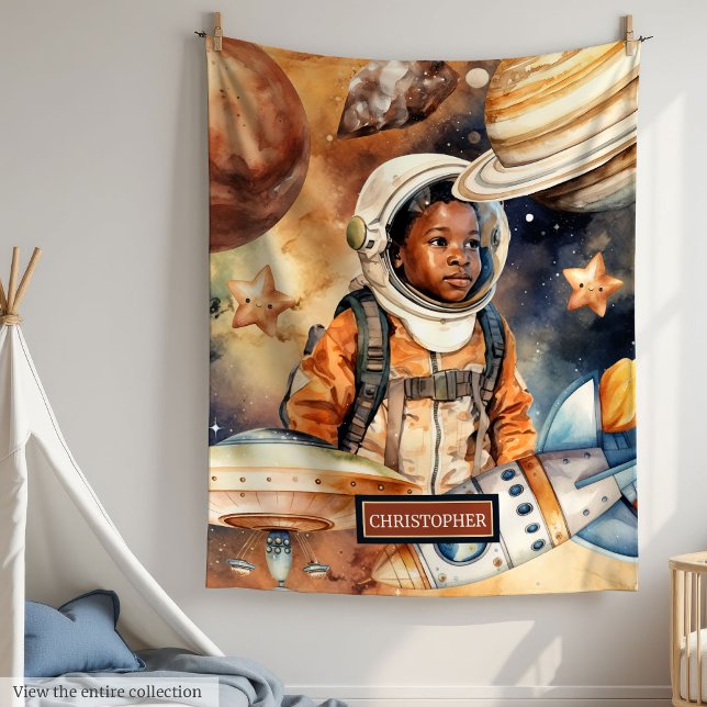 Astronautenraumdekor Blanket Boys’ Wasserfarbenkun Fleecedecke (Astronaut Room Decor Blanket Boys’ Watercolor Art)