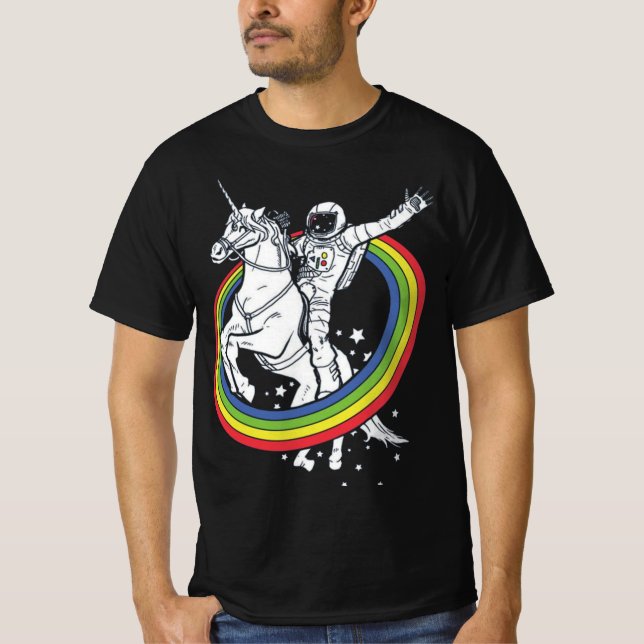 Astronautenschiff Einhorn, komischer Außenraum T-Shirt (Vorderseite)