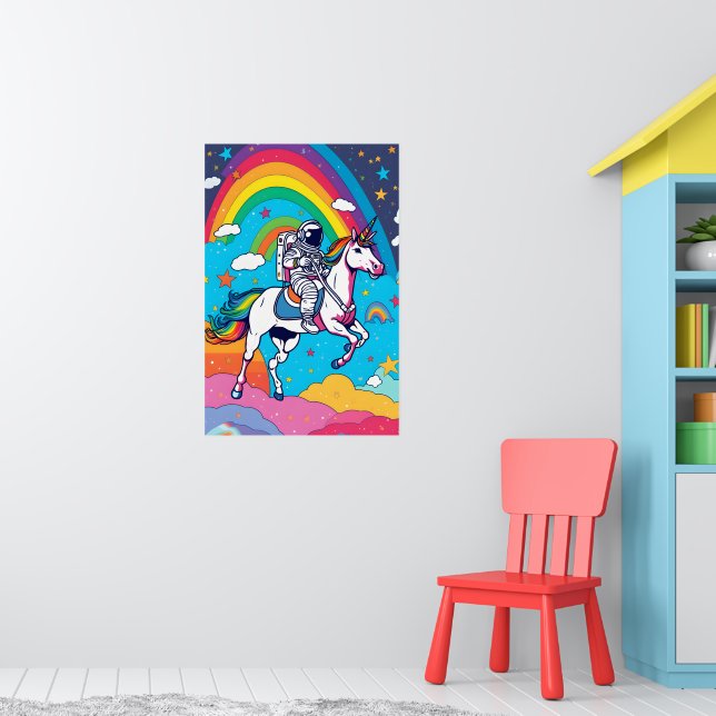 Astronautenschiff Unicorn - Magischer Regenbogen Poster (Kinderzimmer 1)