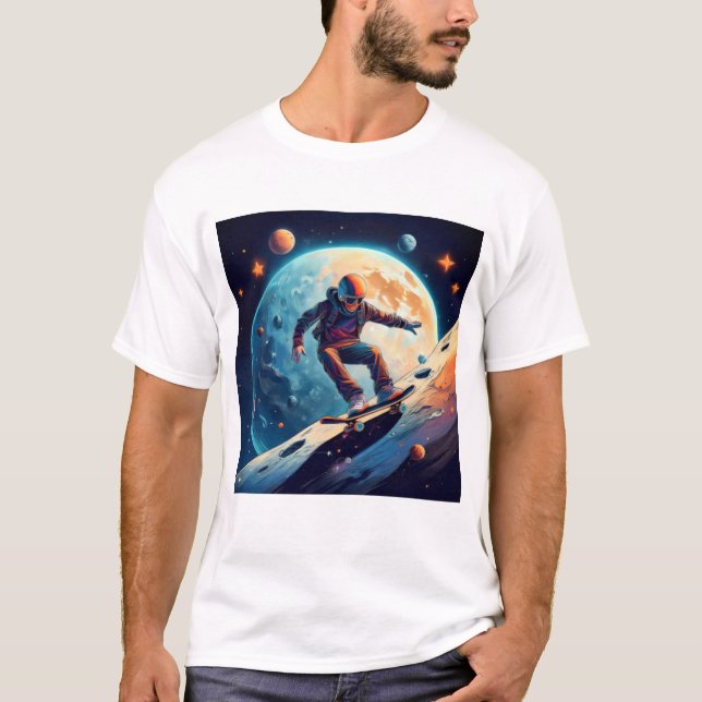 Astronautenskateboarding im Weltraum T-Shirt (Vorderseite)