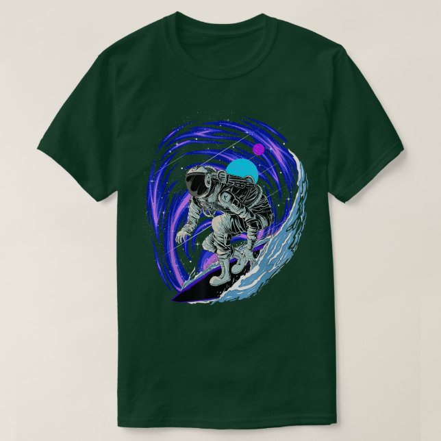 Astronautensurfen im Weltraumsurfbrett T-Shirt (Design vorne)