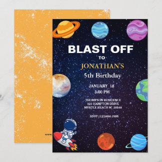 Astronautin Blast Off 5 Jungs Geburtstagsparty Einladung