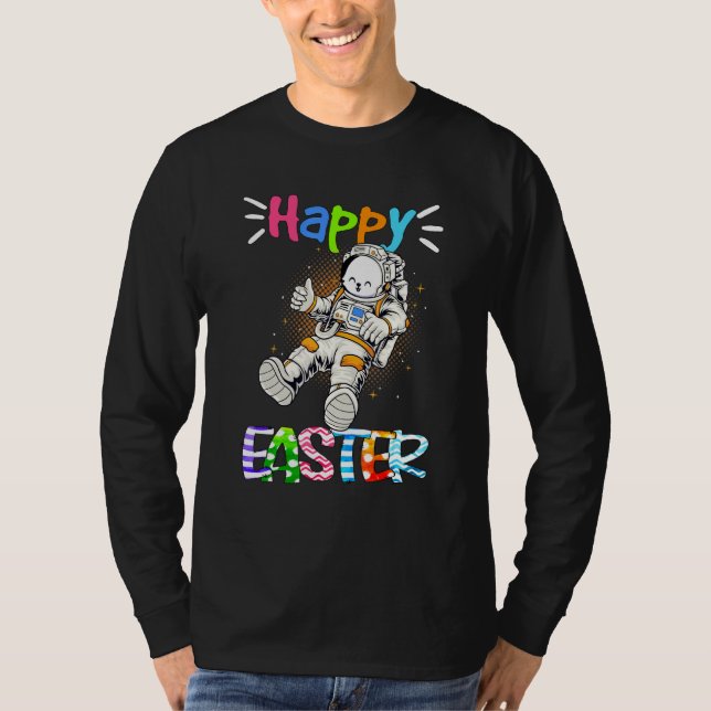 Astronautin Bunny Happy Ostertag Kaninchen Weltrau T-Shirt (Vorderseite)