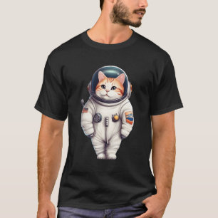 Astronautin Cat Kitten Us Flag Astronomie Weltraum T-Shirt
