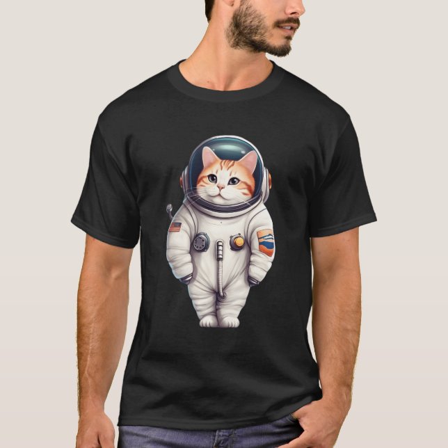 Astronautin Cat Kitten Us Flag Astronomie Weltraum T-Shirt (Vorderseite)