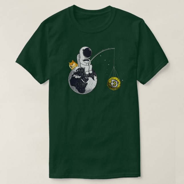 Astronautin Fischen Dogecoin Krypto Währung Moon H T-Shirt (Design vorne)