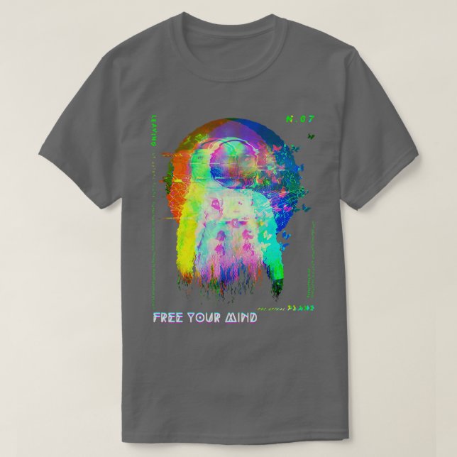 Astronautin FreeYourMind Glitchy Melting Vaporwave T-Shirt (Design vorne)