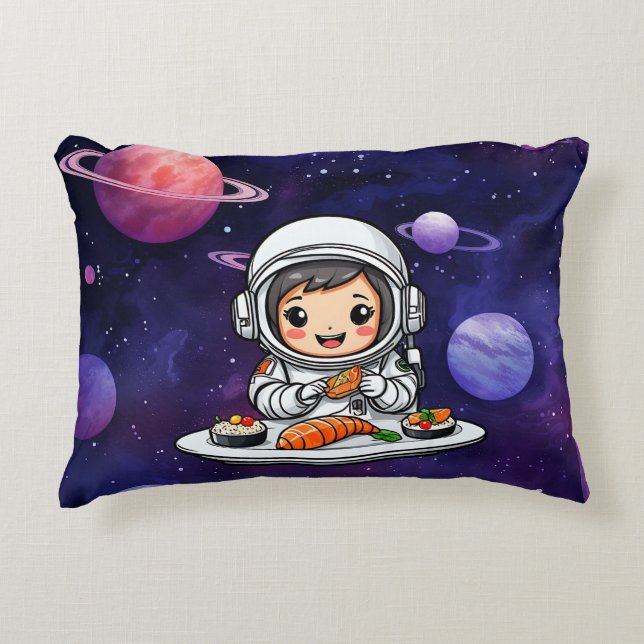 Astronautin frisst Sushi Dekokissen (Vorderseite)