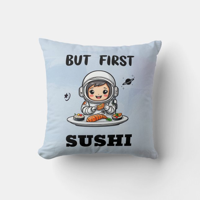 Astronautin frisst Sushi Kissen (Vorderseite)