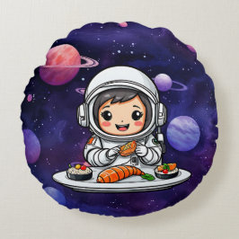 Astronautin frisst Sushi Rundes Kissen