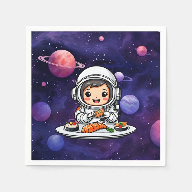 Astronautin frisst Sushi Serviette (Vorderseite)