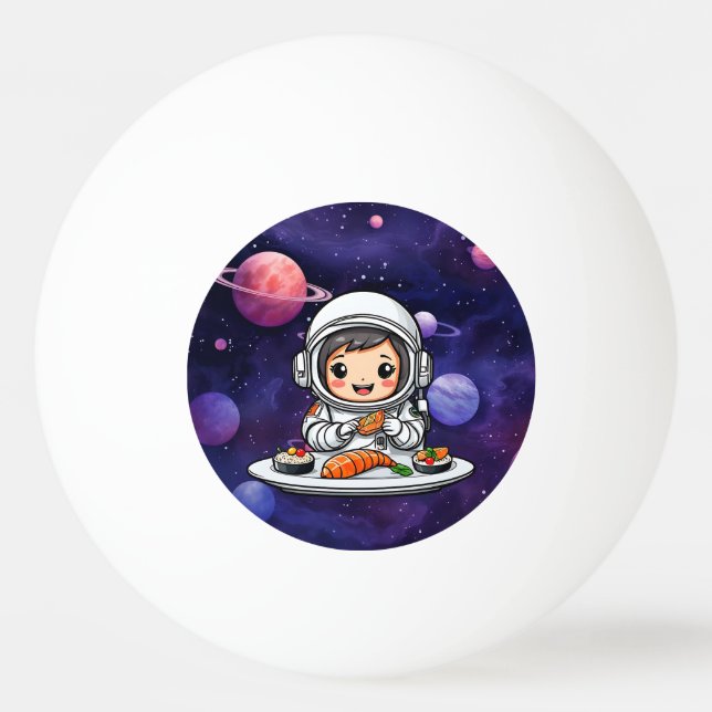 Astronautin frisst Sushi Tischtennisball (Vorderseite)