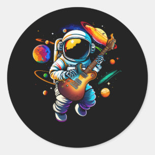 Astronautin Gitarre Raumplanets Musician Sp Runder Aufkleber