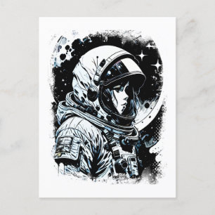 Astronautin im Weltraum Abstrakte Science Fiction Postkarte