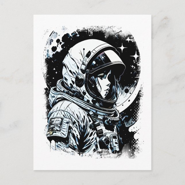 Astronautin im Weltraum Abstrakte Science Fiction Postkarte (Vorderseite)