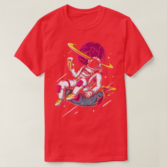 Astronautin Inner Tube Drink Lounges Weltraum T-Shirt (Design vorne)