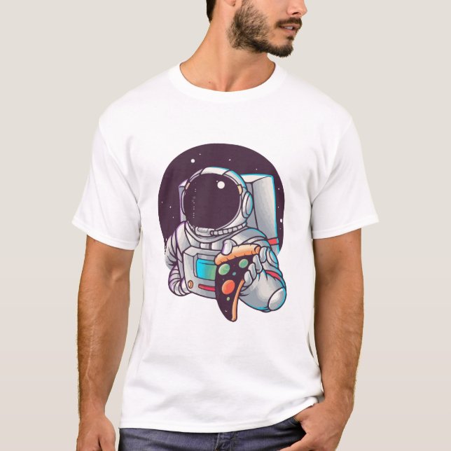 Astronautin isst Pizzaplanets T-Shirt (Vorderseite)