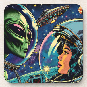Astronautin trifft extraterrestrische Alien Getränkeuntersetzer