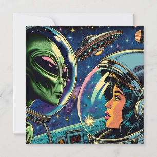 Astronautin trifft extraterrestrische Alien Karte