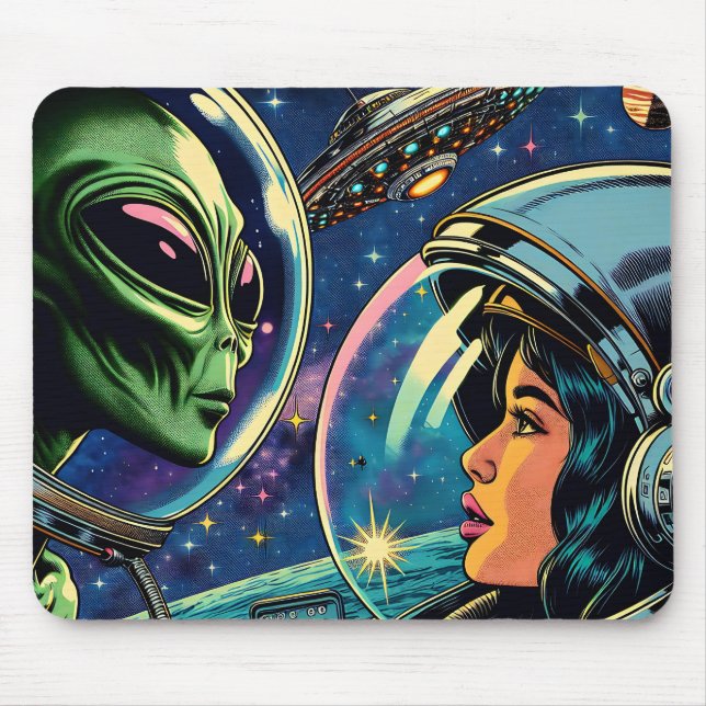 Astronautin trifft extraterrestrische Alien Mousepad (Vorne)