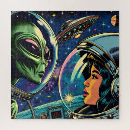 Astronautin trifft extraterrestrische Alien Puzzle