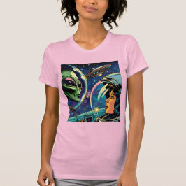 Astronautin trifft extraterrestrische Alien T-Shirt
