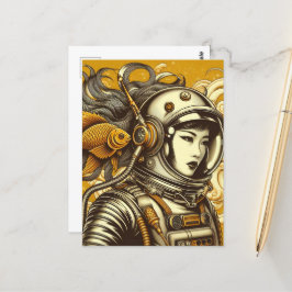 Astronautin und Goldfisch Postkarte