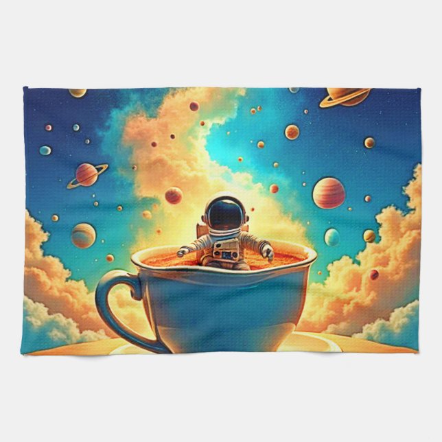 Astronaut's Coffee Cosmos Journey Geschirrtuch (Horizontal)