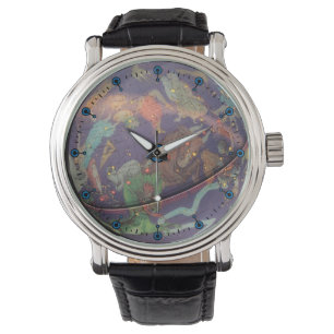 Astronomische Globe-Lederband Armbanduhr
