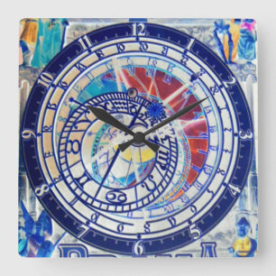 ASTRONOMISCHE KLOCK PRAHA TSCHECHOSLOWAKEI 4 QUADRATISCHE WANDUHR