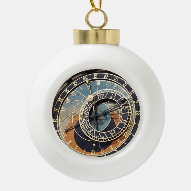 Astronomische Uhr in Prag Keramik Kugel-Ornament (Vorderseite)