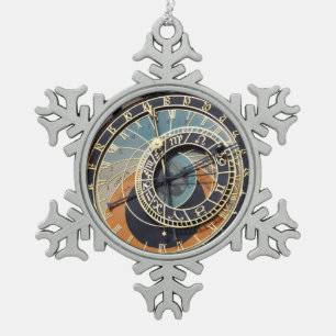 Astronomische Uhr in Prag Schneeflocken Zinn-Ornament