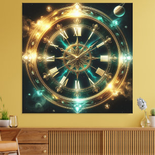 Astronomische Uhr mit goldenen Verzierungen Leinwanddruck