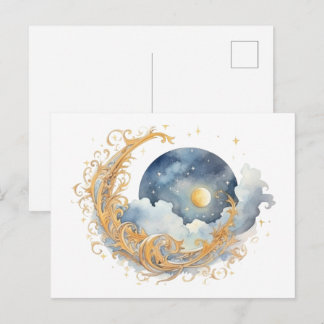 Astronomy gold celestial pattern postkarte