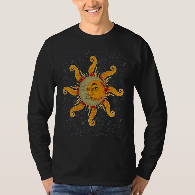 Astronomy Universe Sun Crescent Moon Boho Astrolog T-Shirt (Vorderseite)