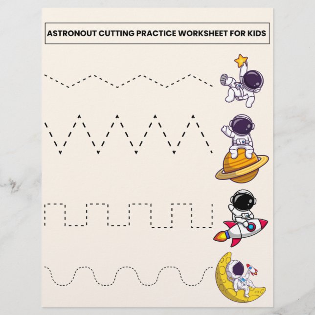 ASTRONOUT CUTTING PRACTICE WORKSHEET FOR KIDS FLYER (Vorne)