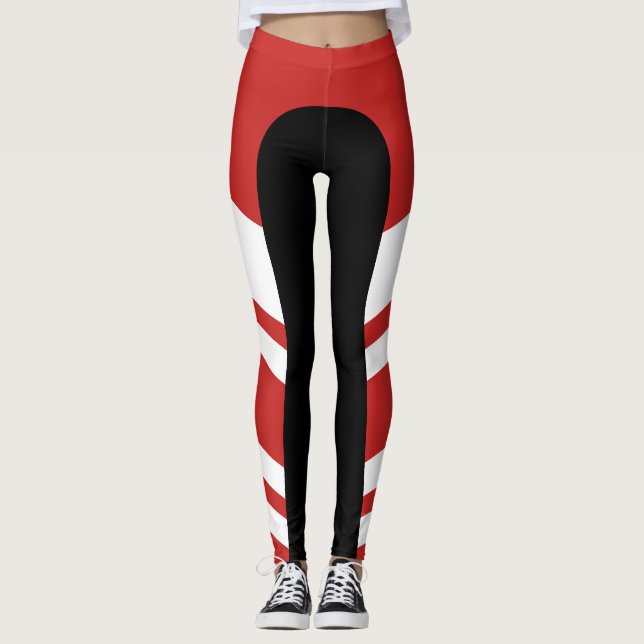 Asymetrisches Seitenband-rote/weiße/schwarze Leggings (Vorderseite)