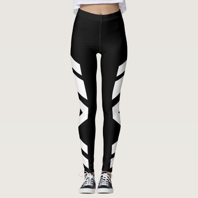 Asymetrisches Seitenband-schwarze/weiße Leggings (Vorderseite)