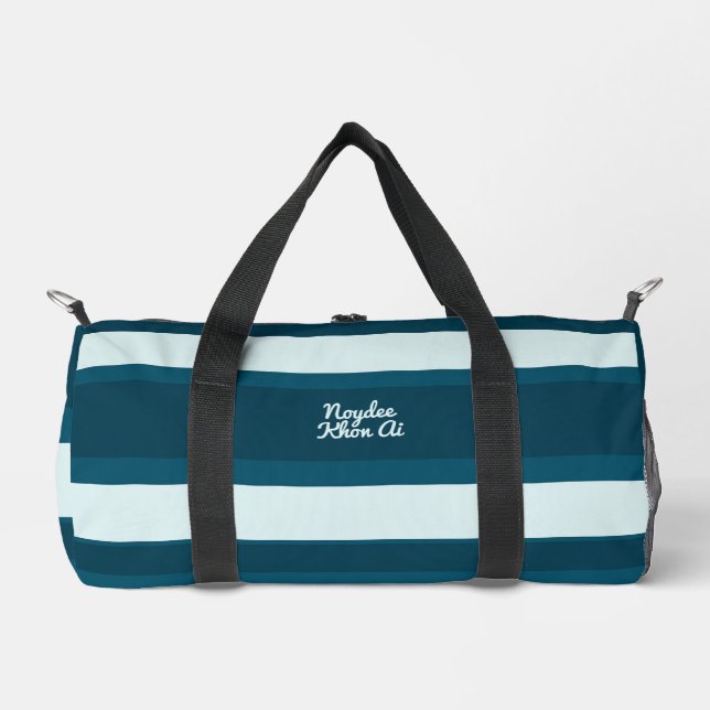 Asymmetric Stripes Horizontal Lines Sea Blue White Duffle Bag (Vorderseite)