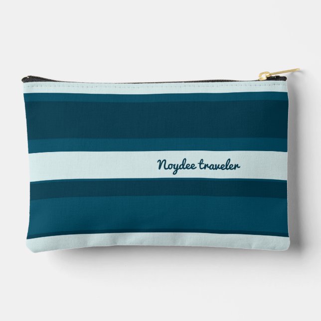 Asymmetric Stripes Horizontal Lines Sea Blue White Zubehörtasche (Rückseite)