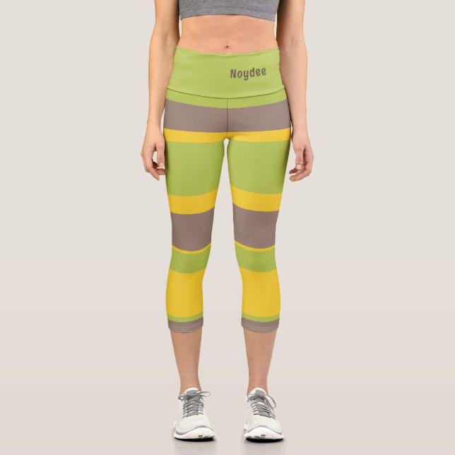 Asymmetric Stripes Lines Brown Yellow Green Capri Leggings (Vorderseite)