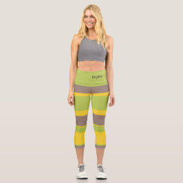 Asymmetric Stripes Lines Brown Yellow Green Capri Leggings