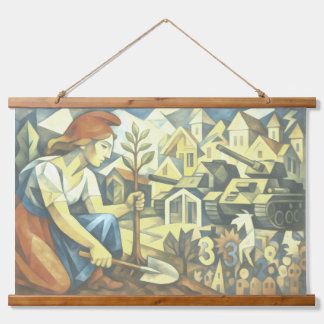 Asymmetrie eines Kampfes Wandteppich Mit Holzrahmen