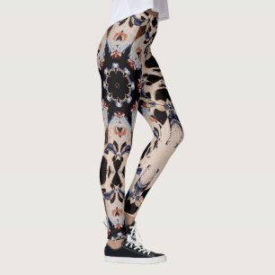 Asymmetrische geometrische Mandala-Creme Leggings