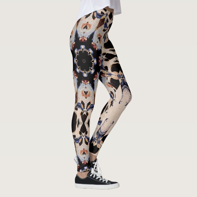 Asymmetrische geometrische Mandala-Creme Leggings (Rechts)
